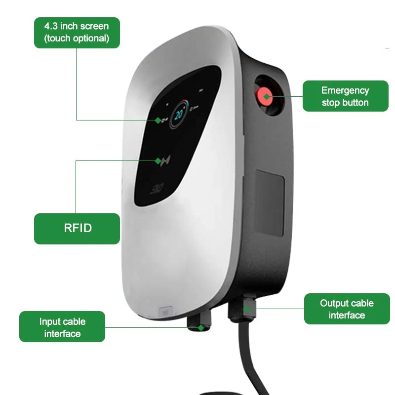 11kw Evse Type 2 Wallmounted 7 Kw AC Electric Vehicle EV Charger, 7kw Car Charger Single Phase Smart Payment