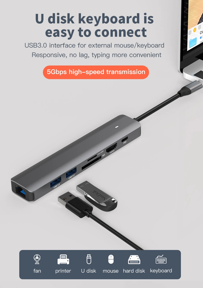 C Hub USB con HDMI / USB / Puertos Gigabit Ethernet para MacBook Pro.