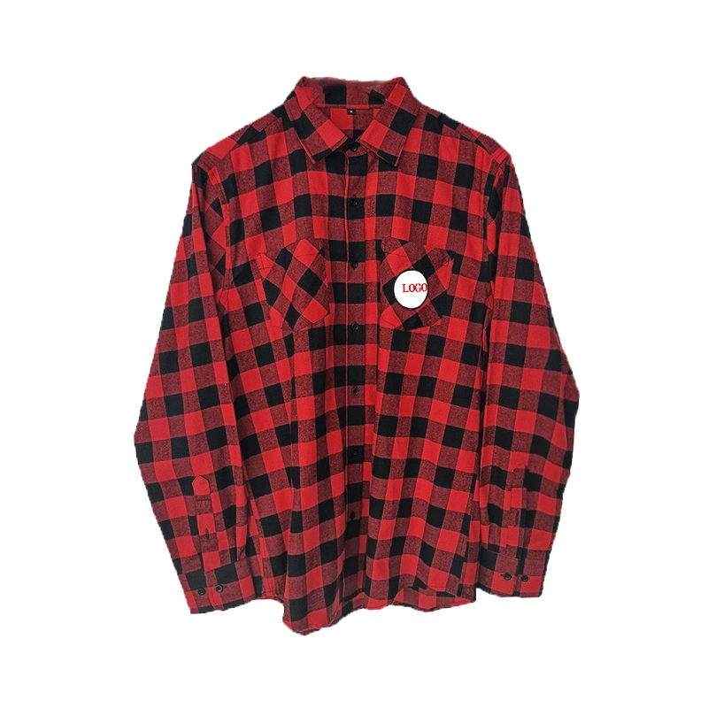 Custom Borded Logo Red Negro Flannel Camisetas Mens Wholesale