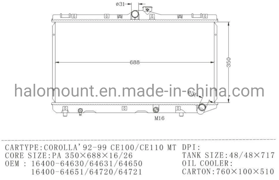 Car Cooling System Spare Part for Corolla'92-99 Ce100/Ce110 Mt