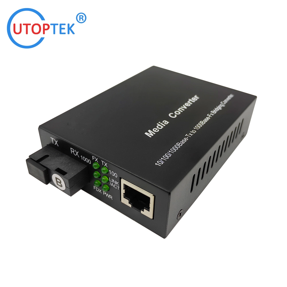 10/100/1000base-T to 1000m-X Fiber to Rj-45 Media Converter Single Mode Bidi Sc 20km DC5V or 12V Power