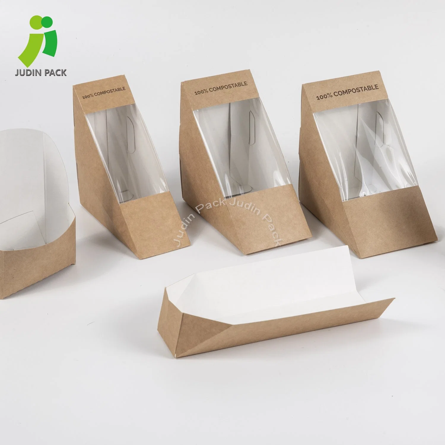 Caja de alimentos de papel ecológico para sandwich de llevar biodegradable