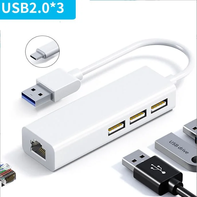 USB2.0 a to RJ45 +USB2.0 3 Ports Hub