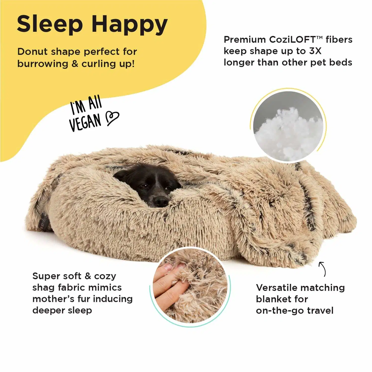 Petit lit en peluche imperméable pour animaux de compagnie, doux et confortable, lit rond pour chat et chien, lit en forme de beignet.