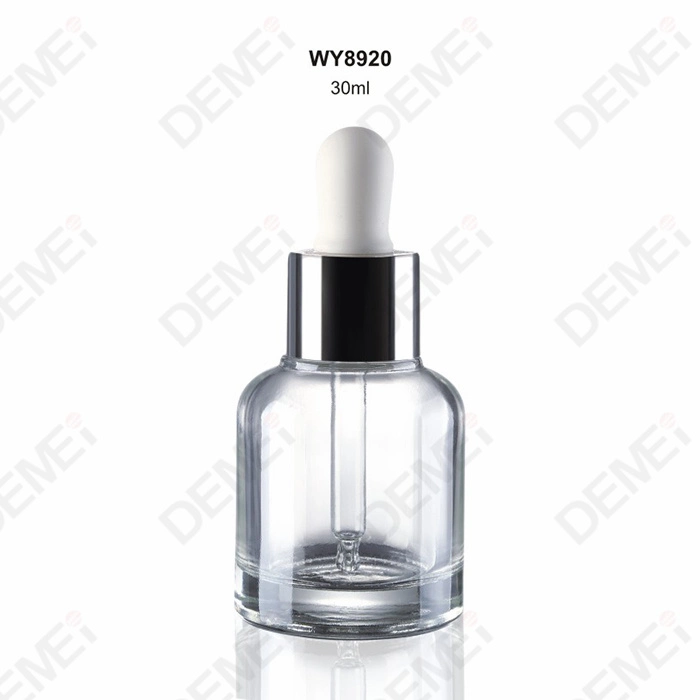 Win-Pack 30ml Round Shoulder Serum Silver Glass Essential Oil Dropper Bottles Custom Printing Available Cosmetic Packaging