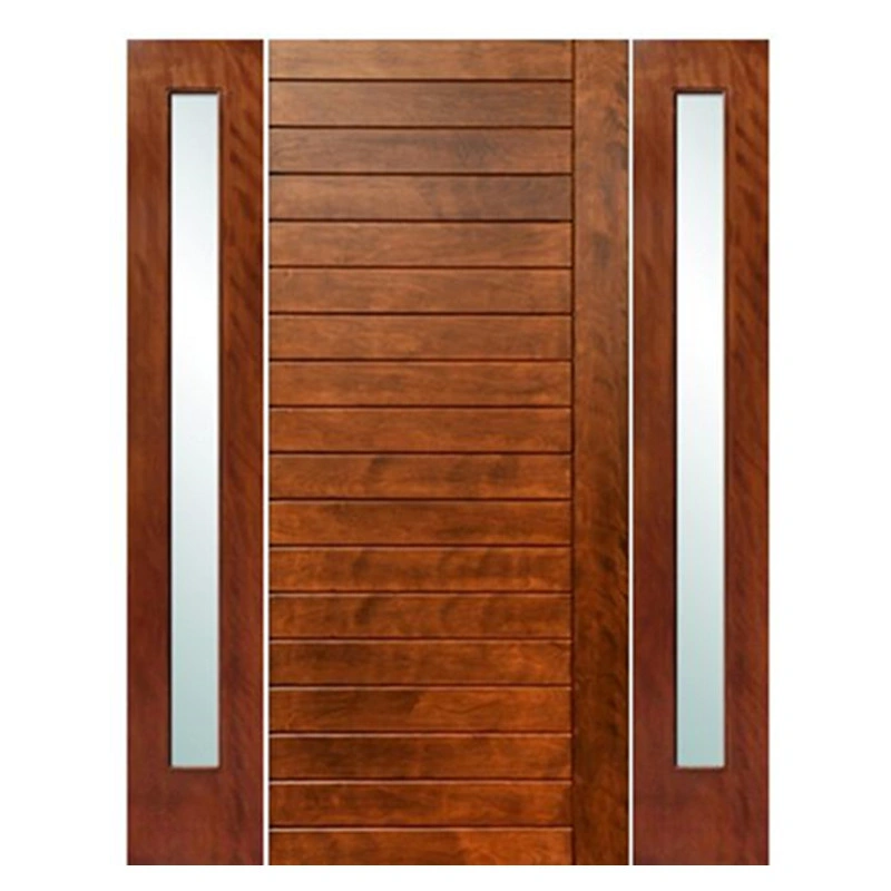 Solid Modern Mahogany Front Door with Contemporary Grooves Design