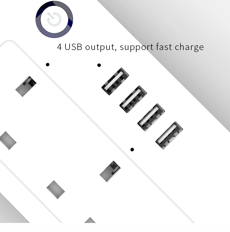 Tuya UK Tipo WiFi Smart Power Strip con 16A 4 Tomas de corriente para Reino Unido y 4 puertos USB toma de extensión eléctrica múltiple Smart Home