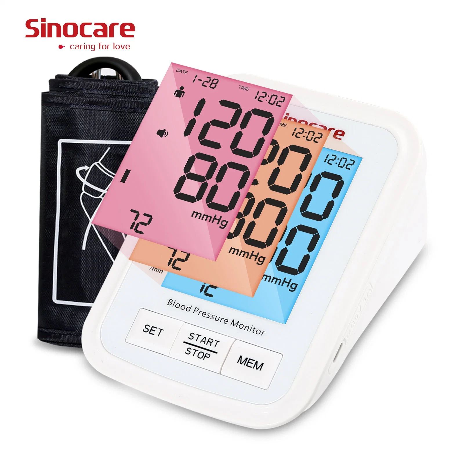 Sinocare Blood Pressure Monitor OEM Blood Pressure Monitor Citizen Automatic Digital Blood Monitor Pressure Bp Monitor with LED Curved Screen