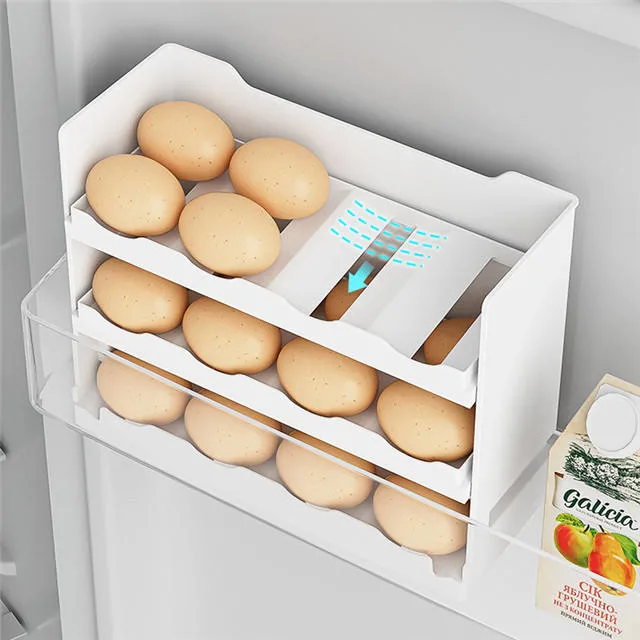 Cocina encimera de 3 capas frescas Flip nevera Contenedor de almacenamiento de huevos de plástico Bandeja para refrigerador