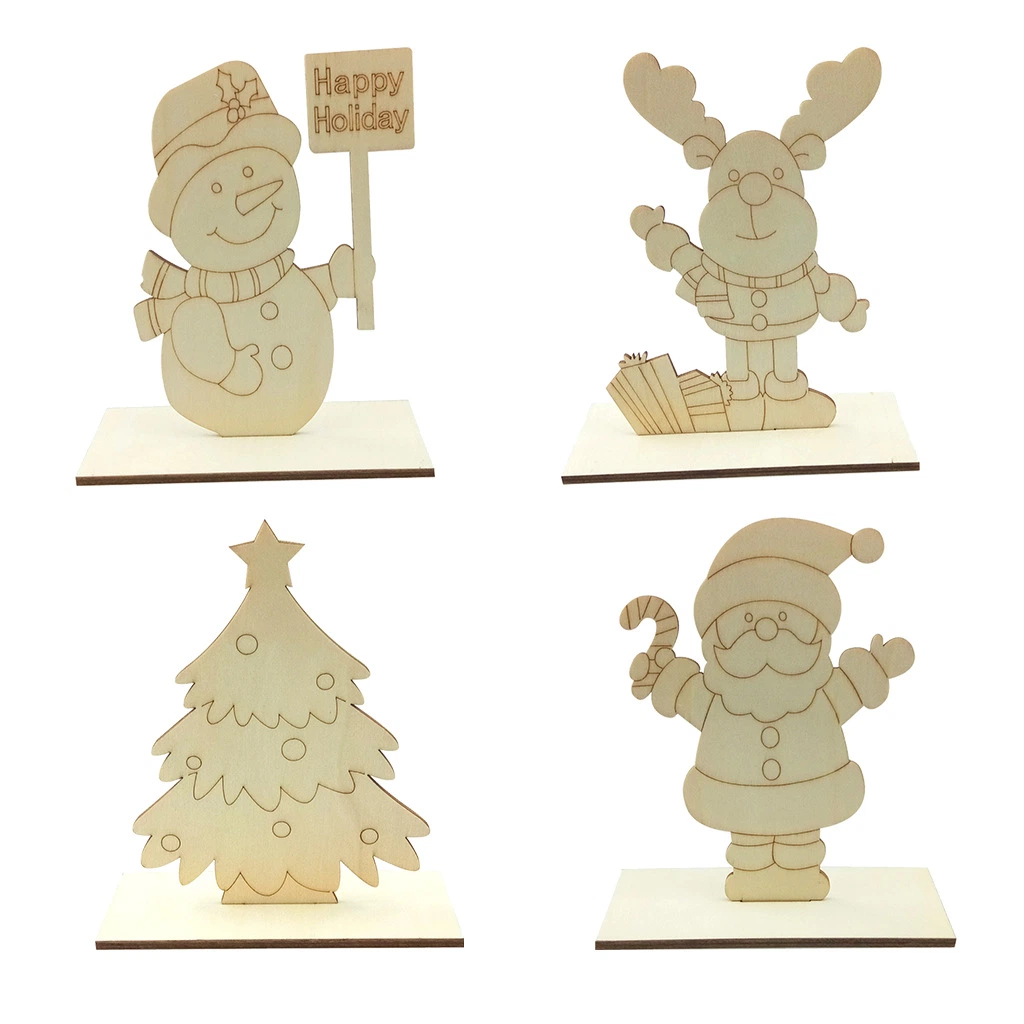 DIY Christmas Decorations Children's Painting White Embryo Wood Board Splice Santa Claus