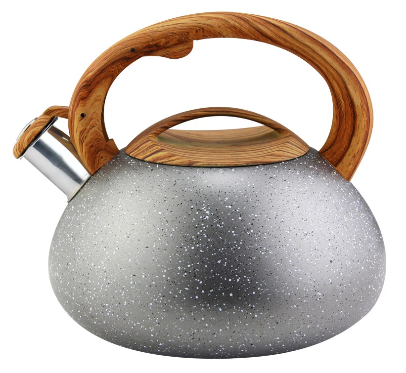 Tetera - silbido de estufa fuerte Teapot hecho de acero inoxidable de calidad alimentaria con mango de grano de madera adecuado para té, café, leche