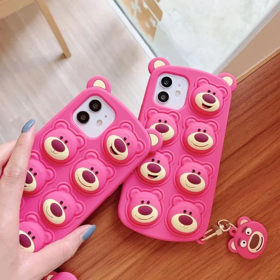 Cute Bear Relive Stress Fidget Toys Push It Bubble Silicone Phone Case for I Phone