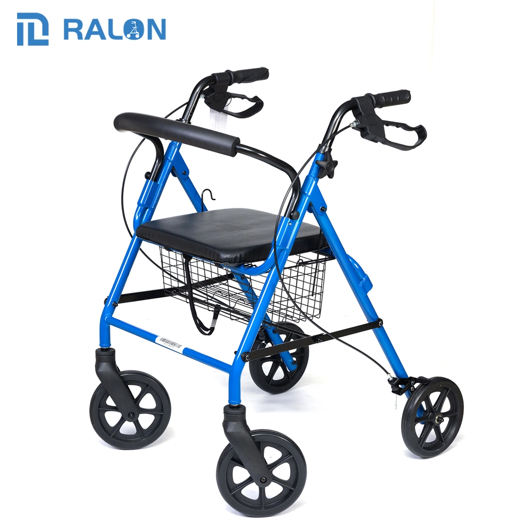 Wholesale/Supplier Medical Assist Devices Folding 4 Wheel Rollator Walker with Soft Seat and Basket