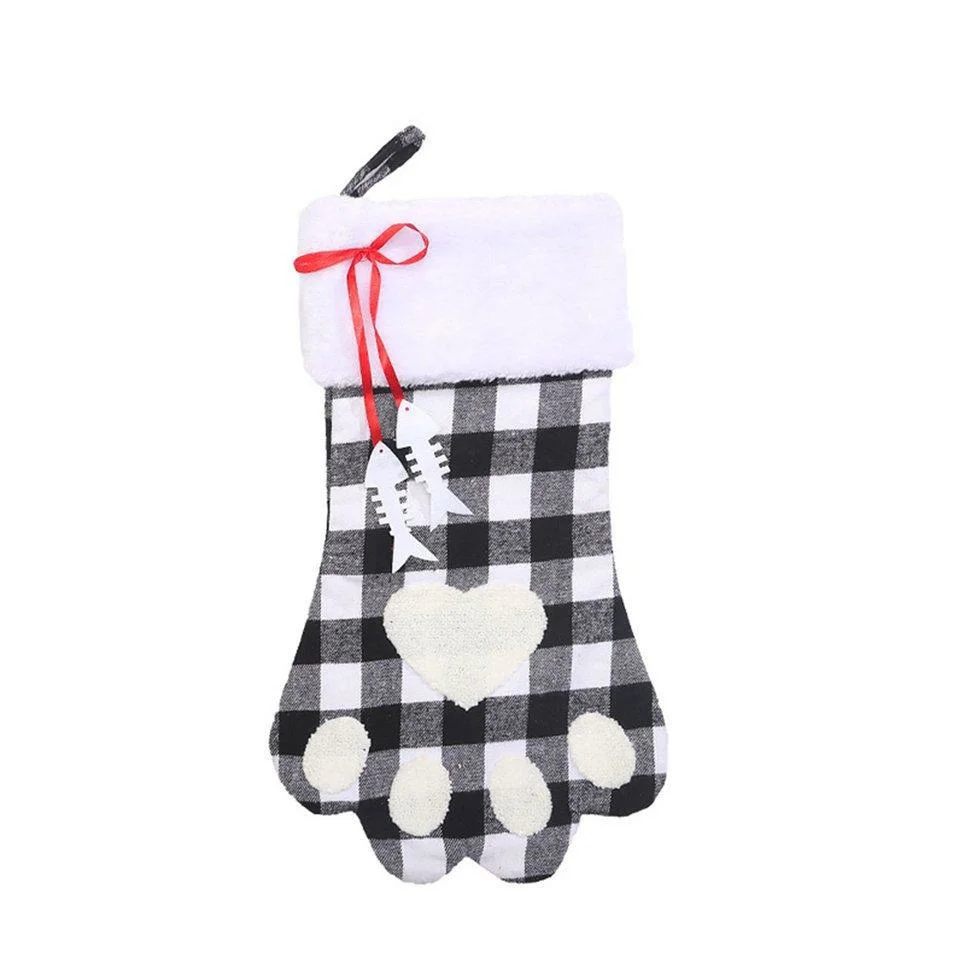 Plaid Dog Paw Sock Christmas Stocking Christmas Tree Pendentif Gift Bag