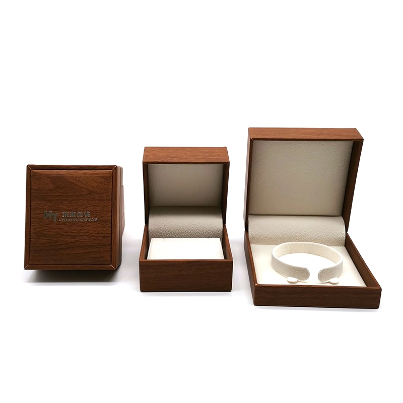 Premium Wood Grain Paper Jewelry Box with Gold Foil Logo