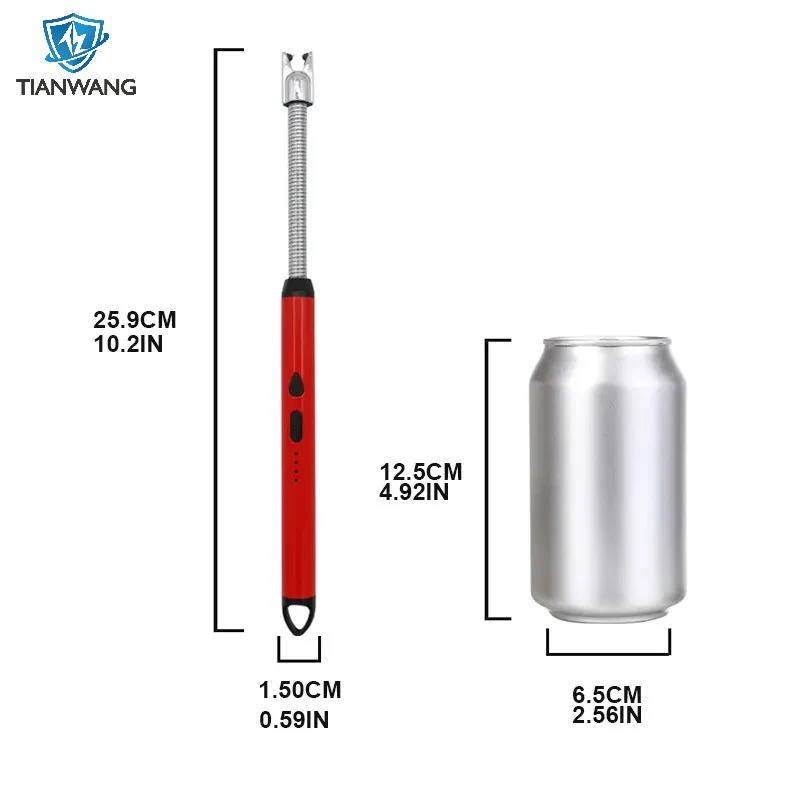 Outdoor Windproof USB Lighter Auto-off Rechargeable Long Electric Arc Flameless Lighters for Candle Cooking Barbecue with LED Battery Power Indicator