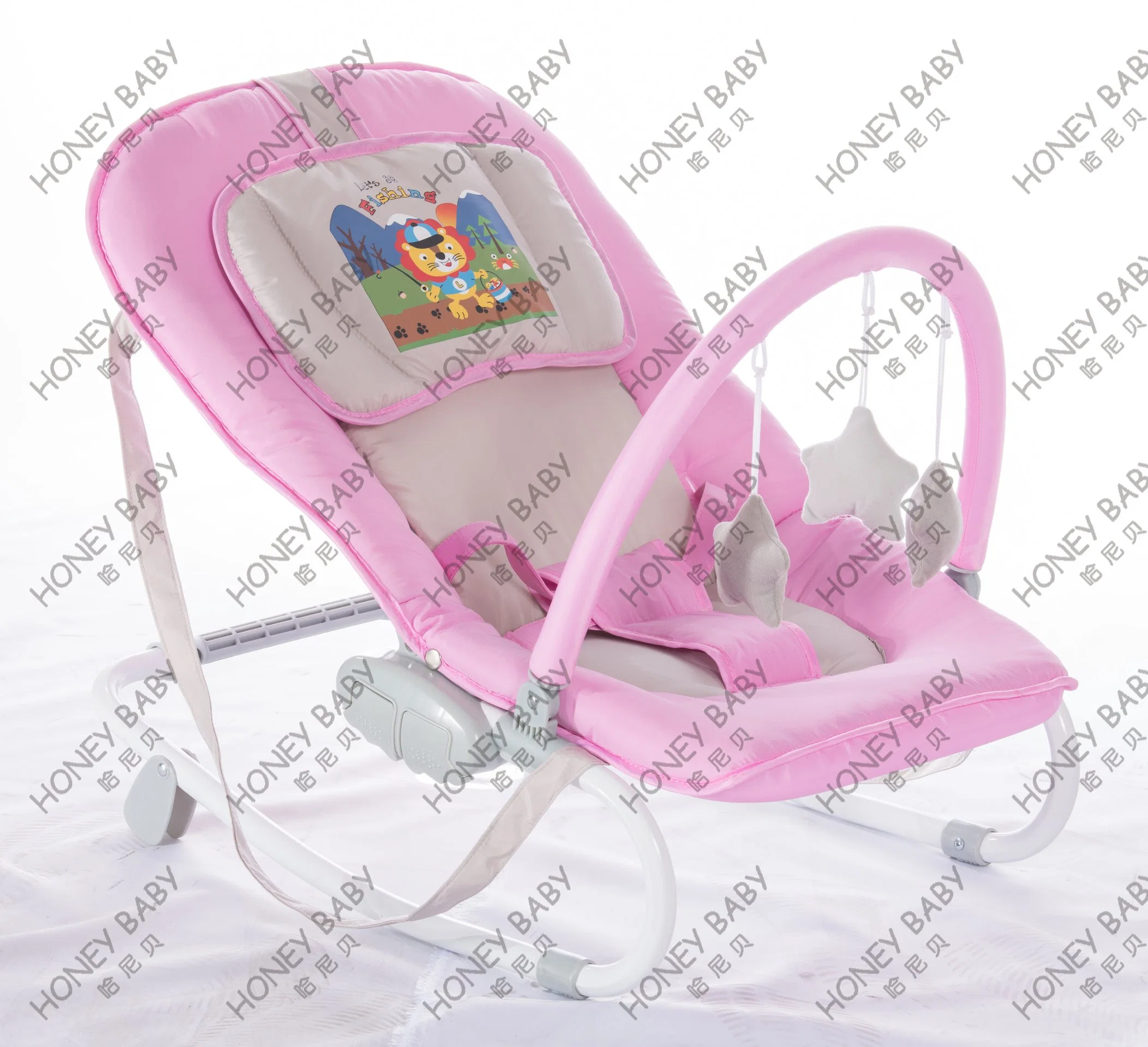 Comfortable and Safe Metal Baby Rocking Chair Removable Toy Bar with Hanging Toys