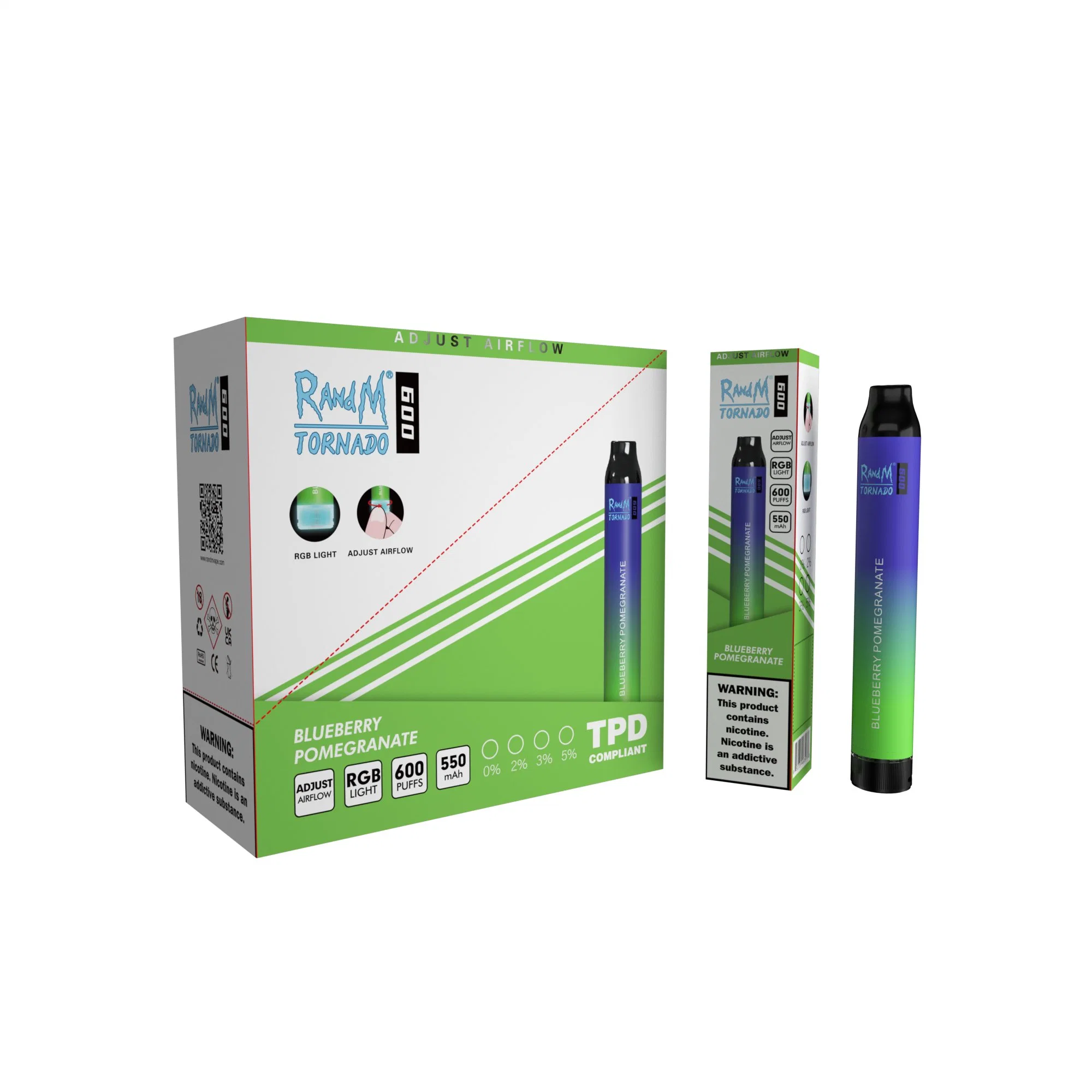 Airflow Adjustable Disposable Vape Randm Tornado 600 Puffs with Tpd Certificate.