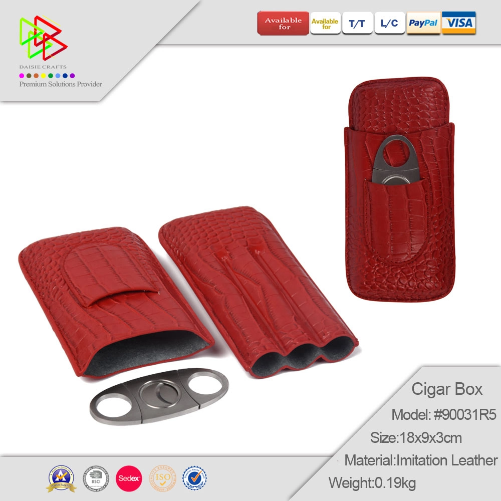 Red Croco Personalized Leather Cigar Box 3-Finger Pocket Cigar Boxes