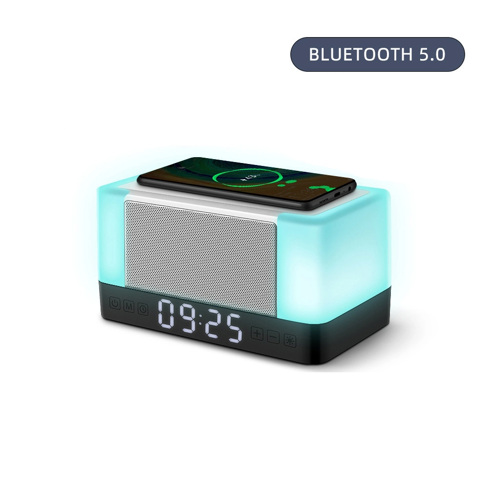 Desktop Wireless Charging 5.0 Bluetooth Speaker Ambient Light Clock 3 in 1 Wireless Charging Station Charger
