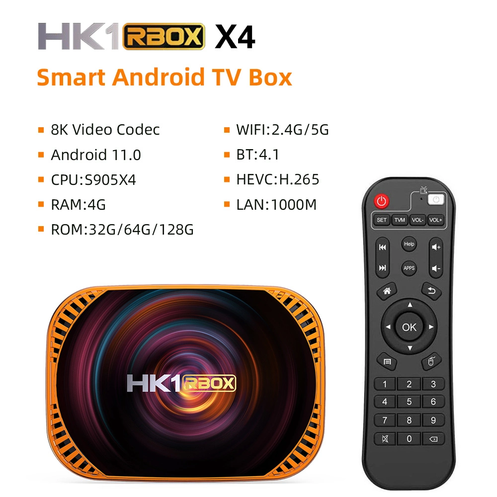 HK1 RBox X4 HD Android 4K IPTV Set Top Smart Boîte OTT