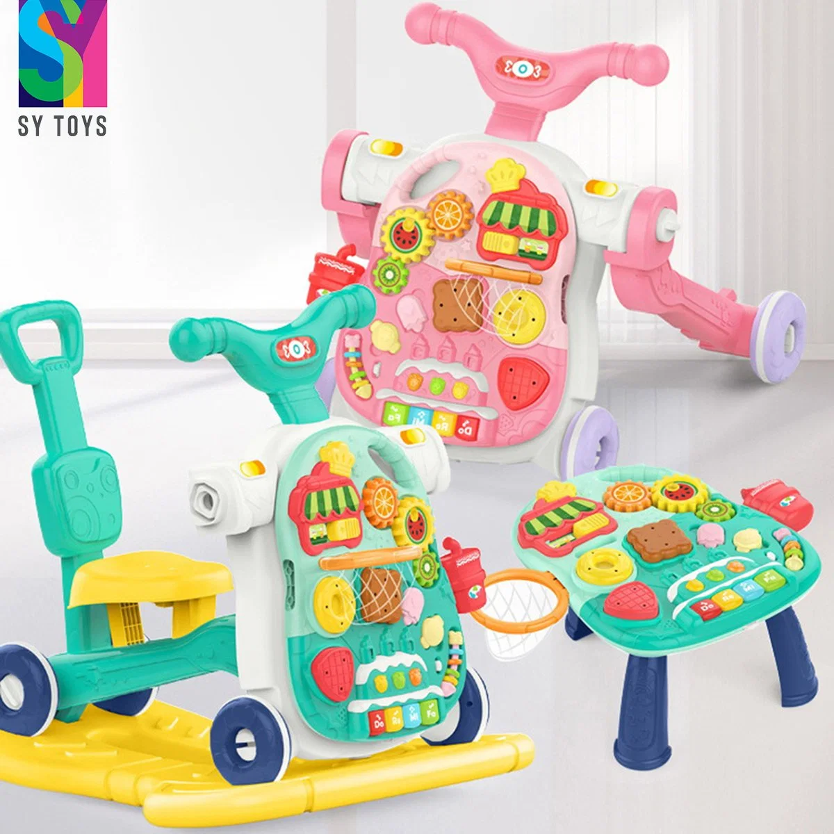 SY Toys Atacado Criança pré-escolar brinquedos bebé aprender sentar e Carrinho Toys Play and Learning Musical Baby StRoller multifunções para criança Brinquedos do bebé do Caminhante