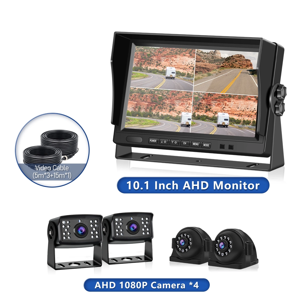 4 PCS conectados 1080P Ahd Vista traseira do carro de vídeo do sistema de câmara com 4CH 10,1polegadas para veículo