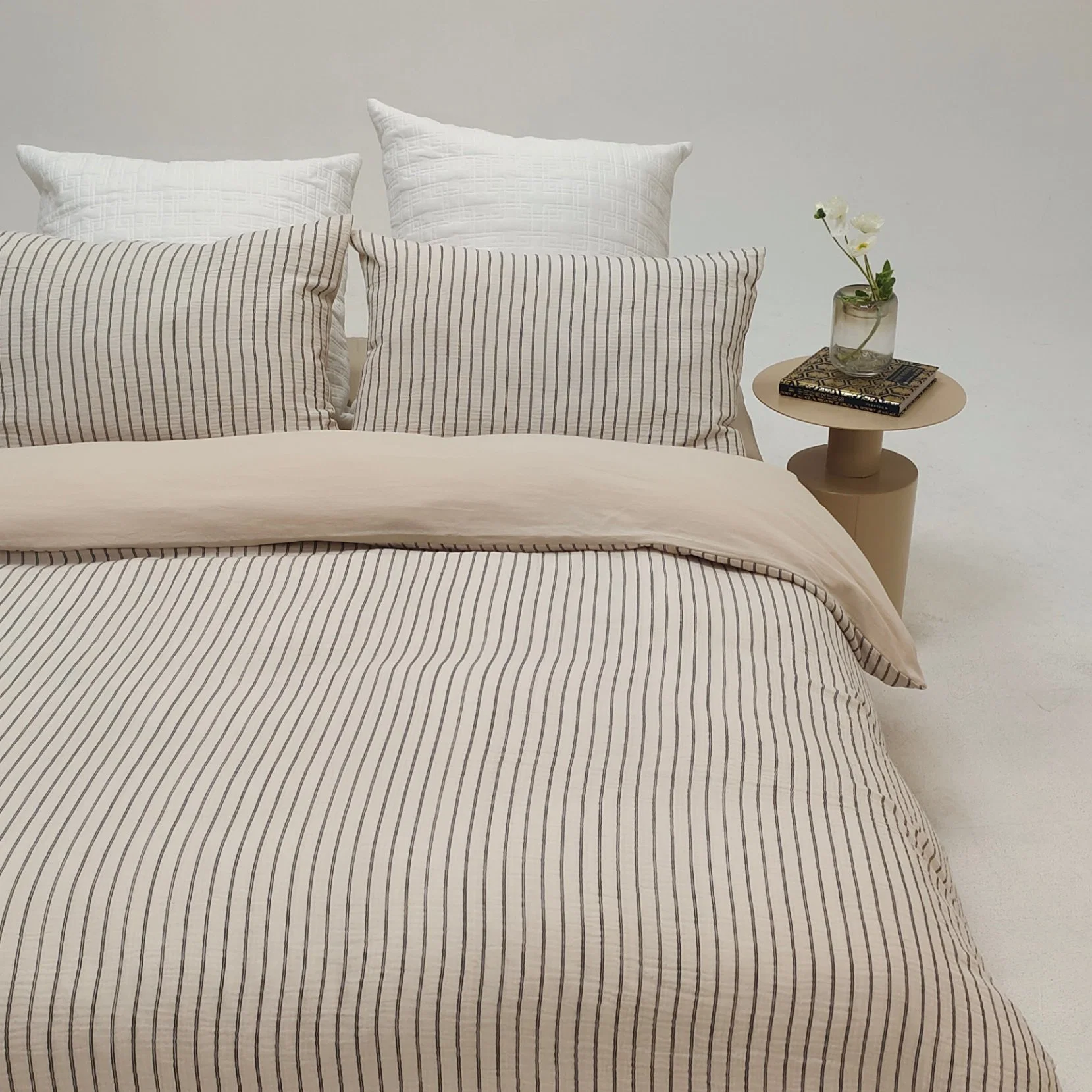 Home Textile Bedding Set 100% Organic Cotton Stripe Muslin Double Gauze 3PCS Duvet Cover Set