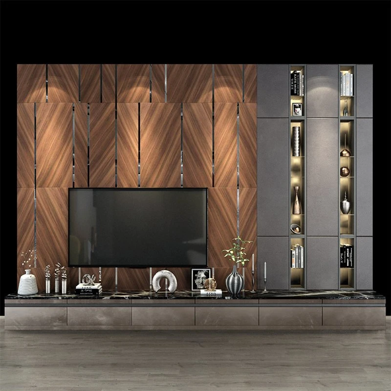 Armario de pared de TV grande de madera combinado con luces Y Showcase diseña muebles