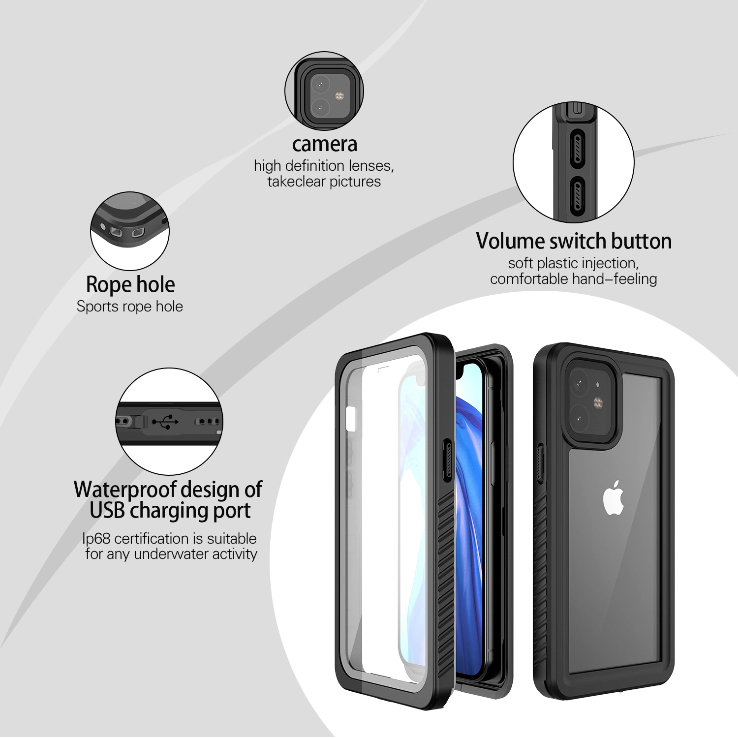 360 Degree Full Protection Mobile Cover Waterproof Phone Case for iPhone 12