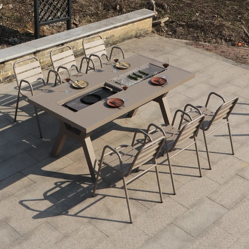 Tabela de churrasco ao ar livre com mobiliário de estilo chinês churrasco no pátio de cozedura eléctricos de lazer em Casa Villa Champanhe mesas e cadeiras