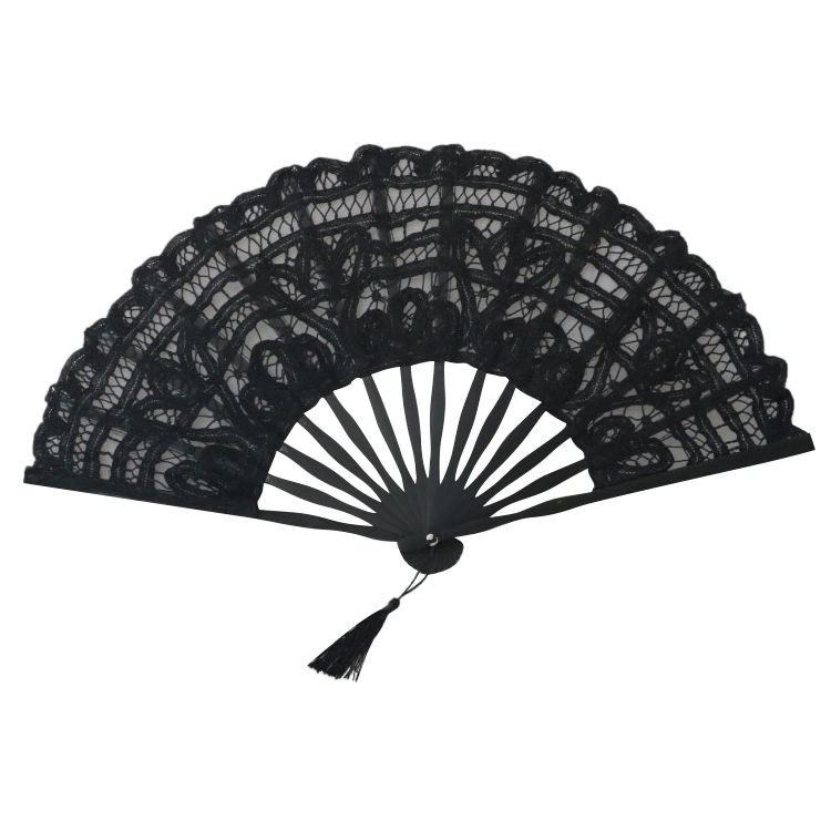 27cm Bamboo Staves and Tassels for Wedding Bridal Shower Dancing Party Women's Vintage Cotton Lace Folding Hand Fan