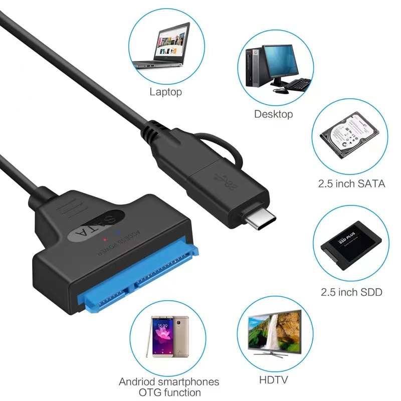 USB 3.0 Type C 2 in 1 to SATA 2.5" Hard Drive Cable