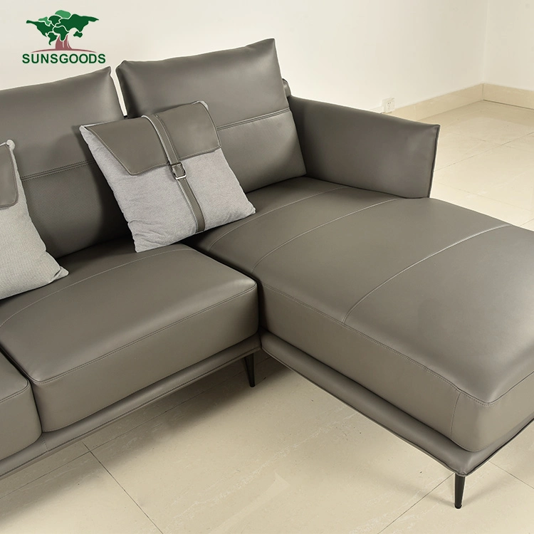 Chinese Natural and Comfortable Modern Style Black and White Leather / Fabric Leather Sofa Furniture