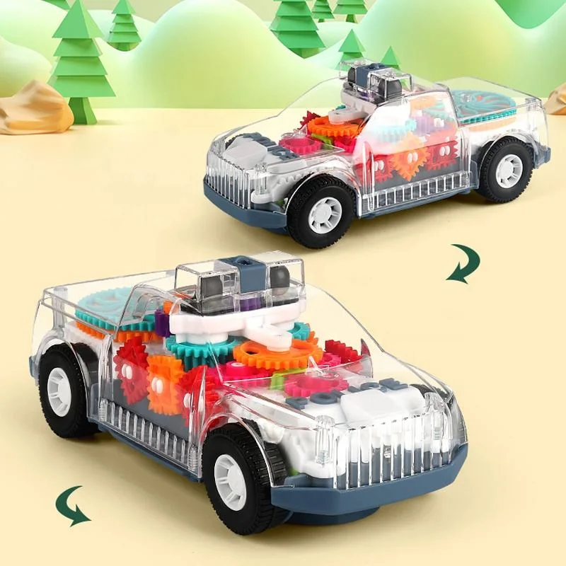 Nova engrenagem transparente música leve Universal Electric Battery Electrical Kids Brinquedo de carro transparente Concept