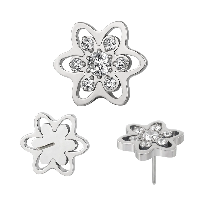 Body Jewelry Piercing Titanium CZ Paved Flower Threadless & Inernally Threaded Labert Earring Top