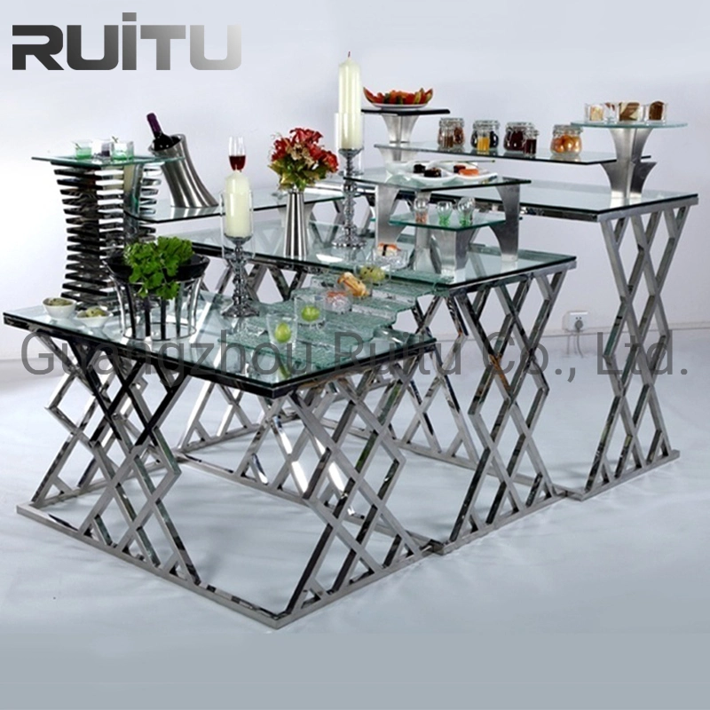 Table Top Catering Equipment Dining Glass Buffet Table Catering Dessert Food Display Stand for Wedding High quality/High cost performance  Luxury Glass Top Catering Buffet Table