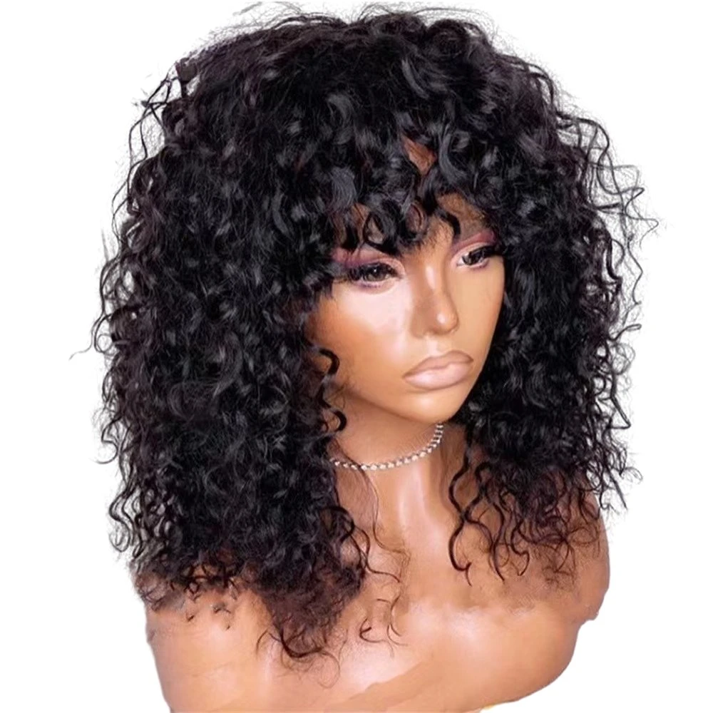 Curly Bob Wig Remy Brazilian Hair Natural Black Water Wave