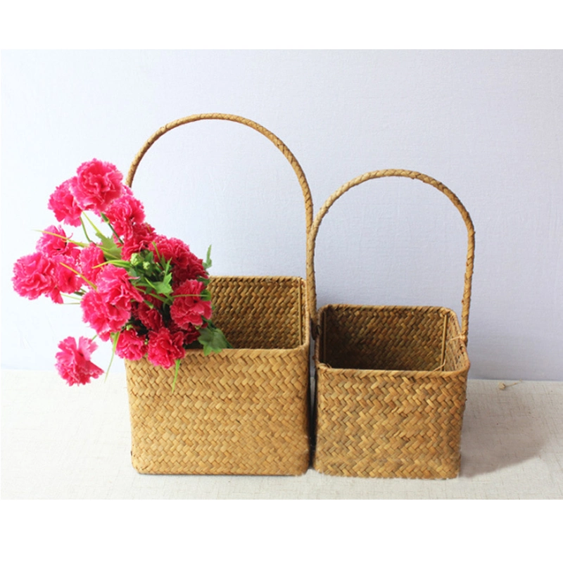 Straw Flower Basket Handmade Home Fruit Basket