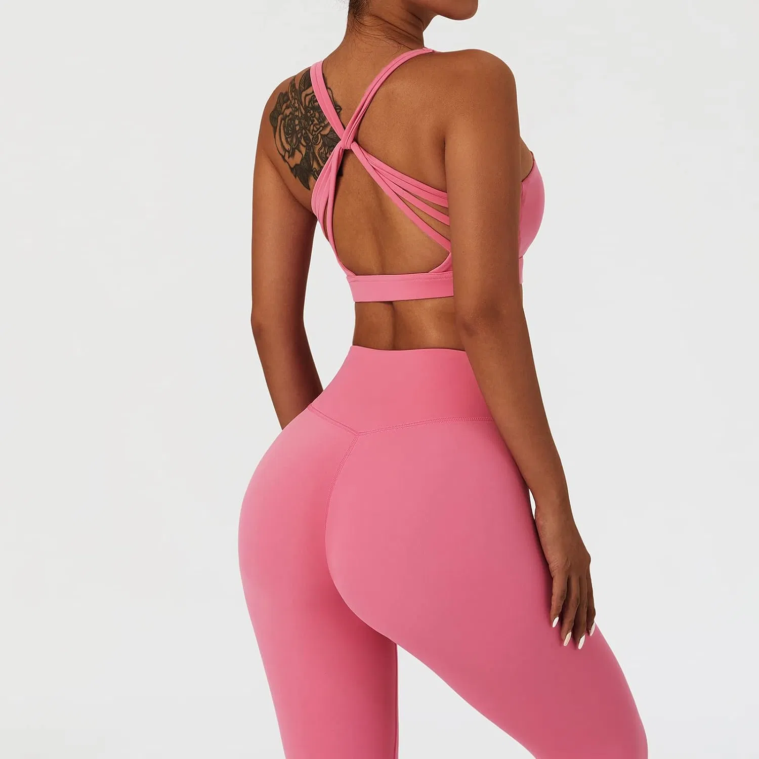 Os treinos para mulher definem leggings de cintura subida de 2 peças com cintura cruzada Ginásio de exercício de sutiãs de desporto com alças