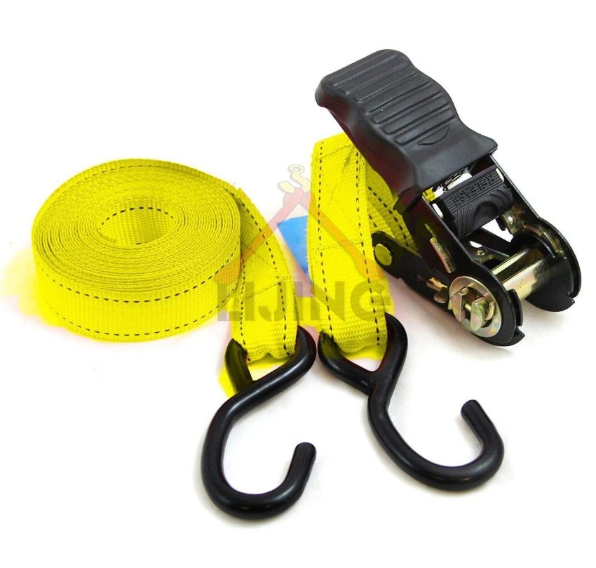 Yellow Tie Down Strap Cargo Lashing Belt W/ S Hook with Latch