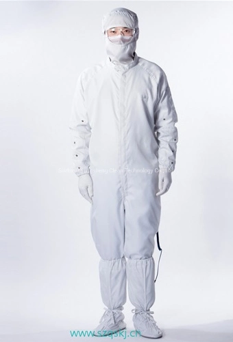 0.5 Grid 100% Polyester Filament Yarn MID-Open Placket Duet-Free ESD Hooded Jumpsuit