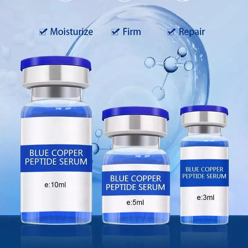 Anti Aging Firming Whitening Repairing Blue Copper Peptide Serum with Derma Roller Boost for Face Skin Anti Wrinkles Ghk-Cu Multi Peptide Serum