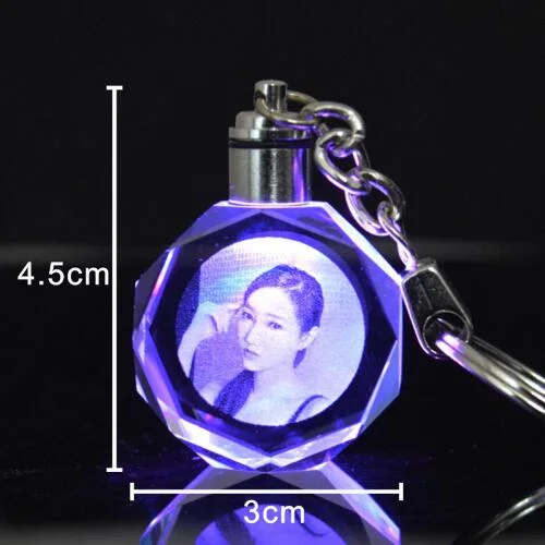 Custom Personalised Keyrings Engraved 3D Laser Photo Crystal Keychain for Gift