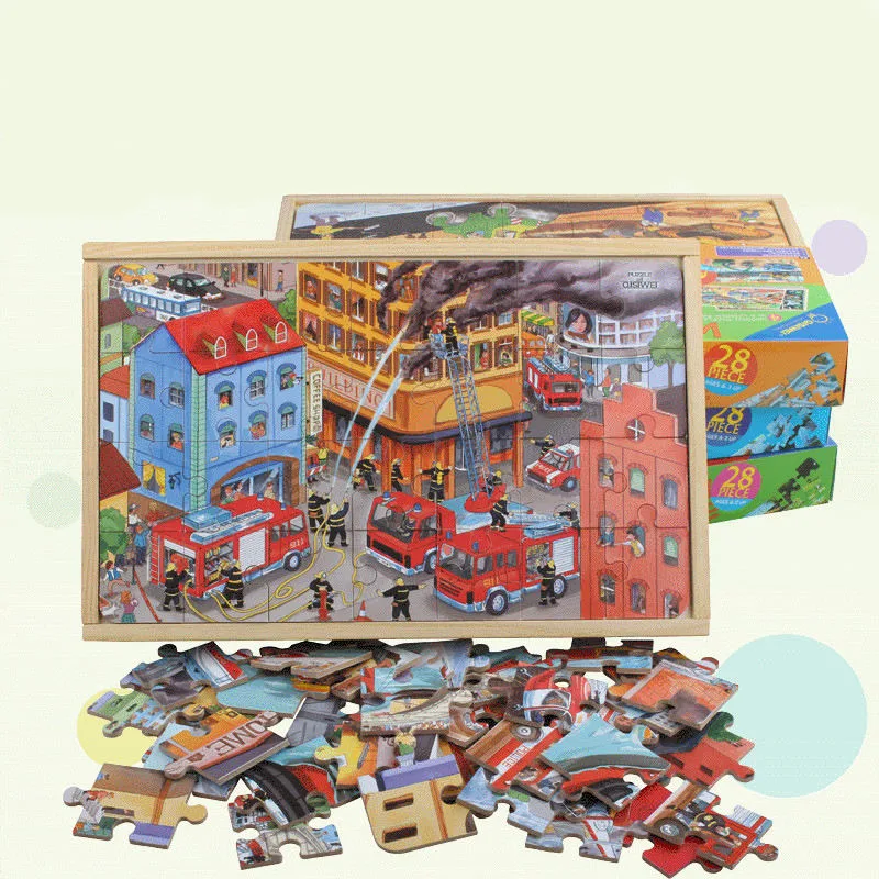 28 Tranche Bois Enfants Adultes Véhicule Puzzles Jouets en Bois d'Apprentissage Éducatif Assembler des Jeux Environnementaux