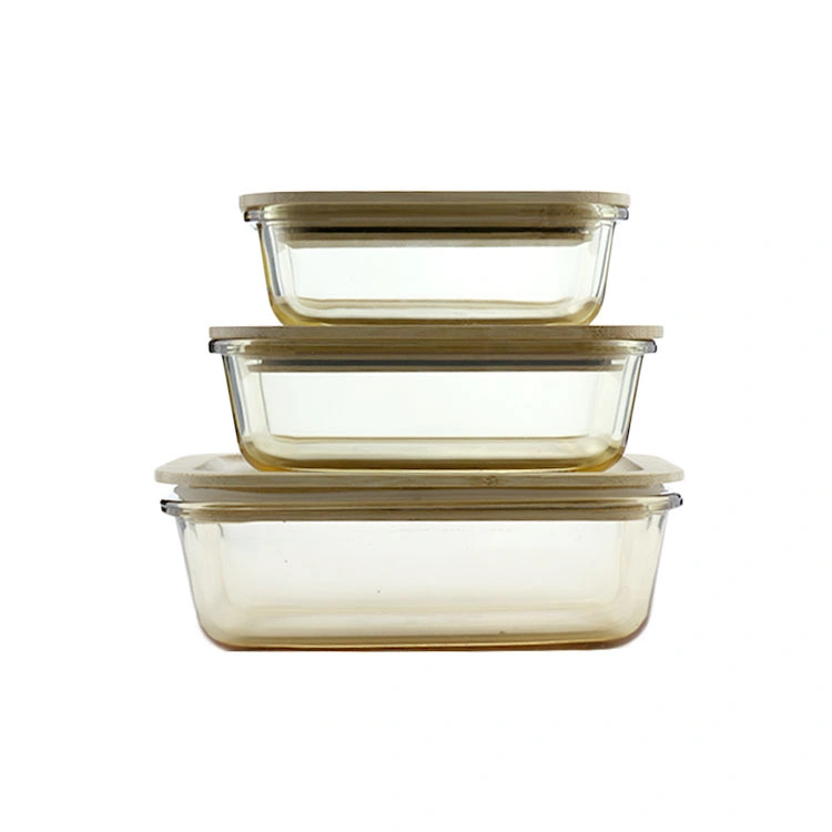 Hohe Borosilikatglas Mahlzeit Food Container Glas Lunch Boxen mit Bambusdeckel