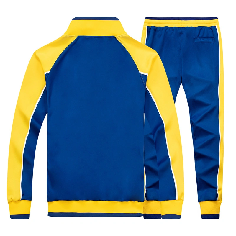 Customized Sweat Suit Men Stand Collar Bright Blue/Yellow Patchwork Jogging Suit Sportswear Mens Fleece Track Suit