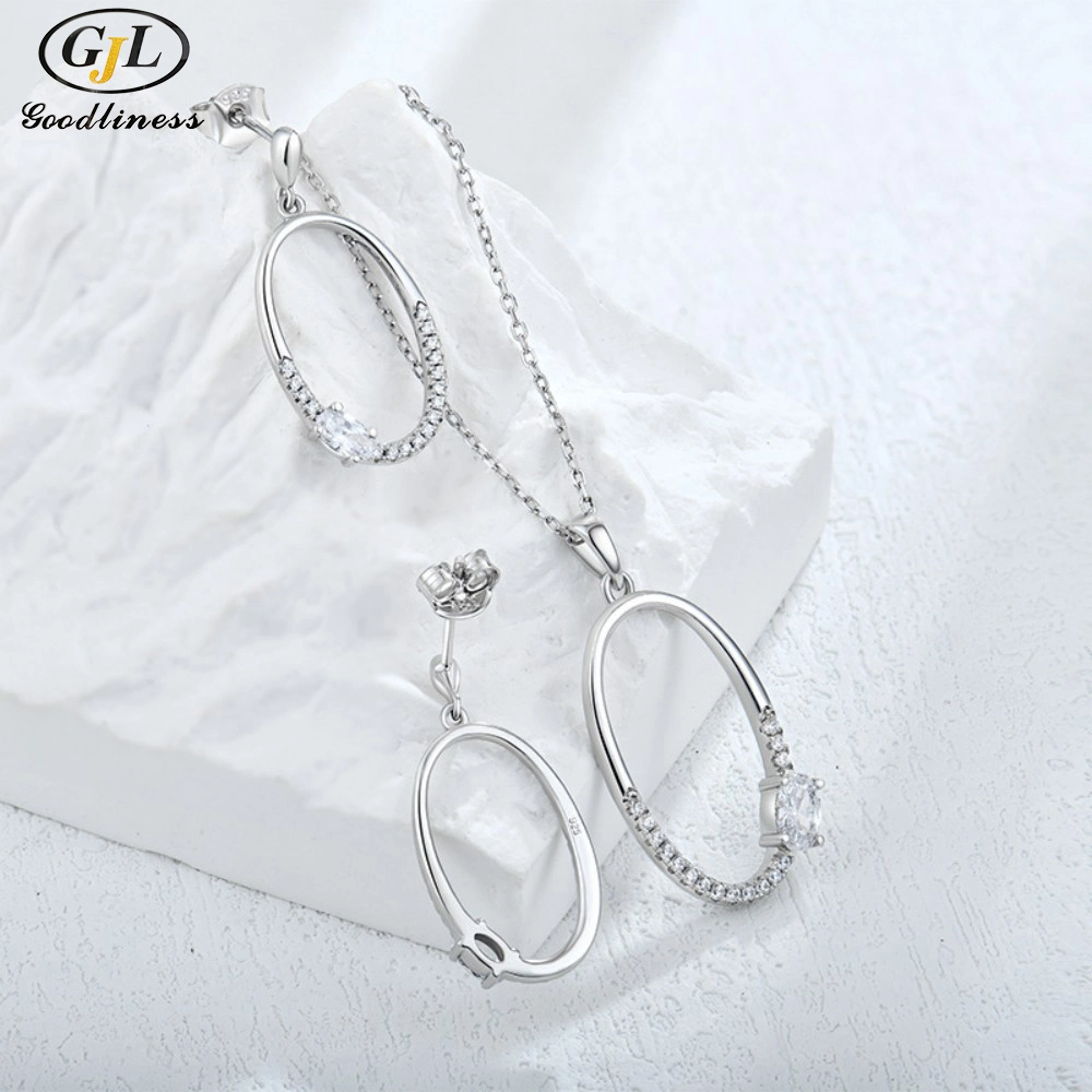 S925 argent lettre O en forme de Zircon boucles d'oreilles collier deux pièces bijoux Définir