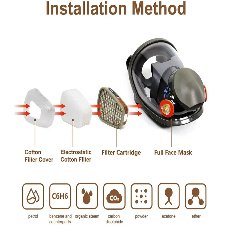 Máscara de gas Máscara de bola cubierta completa para pintura en aerosol químico Mascarilla de protección de gases fácil de limpiar