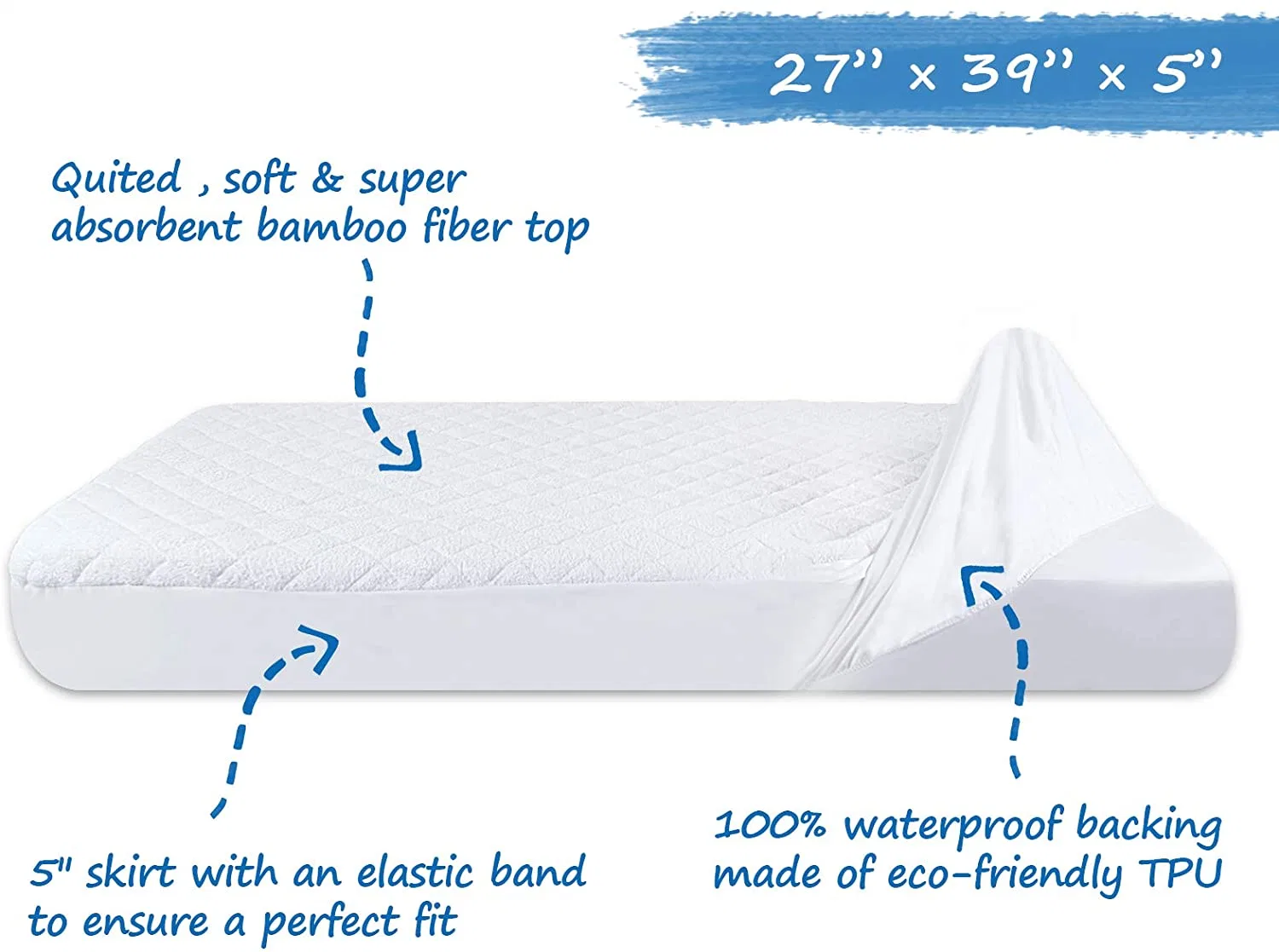 Waterproof Pad Cover Breathable Ultra Soft Cotton Toddler Crib Mattress Pad